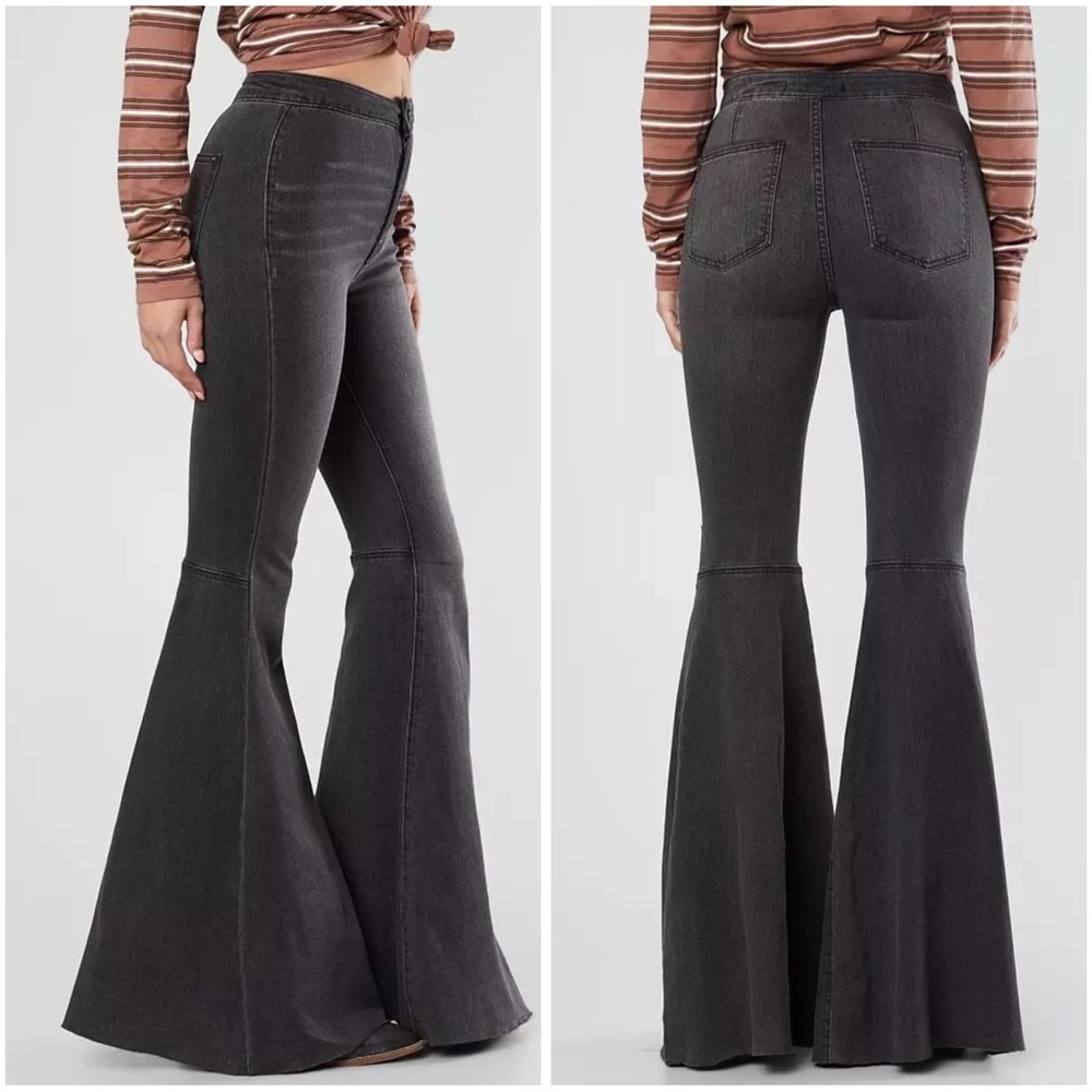 Free People Just Float On Flare Stretch Jeans In Washed Black Size 27